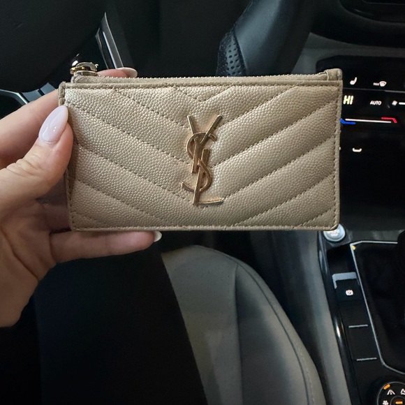 Yves Saint Laurent Taupe Card Holder with Gold Logo - Picture 3 of 6